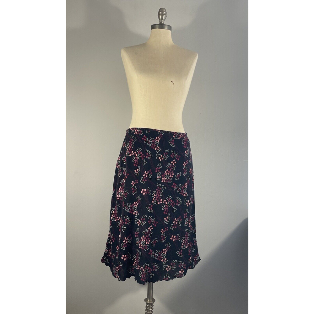 Ann Taylor Loft Womens Black Floral A line Skirt Size 8 Semi Sheer Unlined Rayon